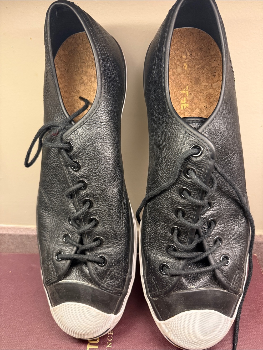 Converse Black Leather Low-Top Sneakers with White Toe Cap - Picture 3 of 3
